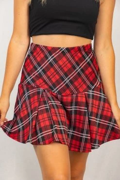 White Birch Torelei Stripe Red Plaid Skort