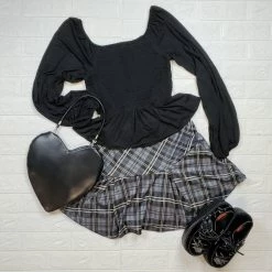 White Birch Rochelle Goyle Gray Plaid Skort BOTTOMS