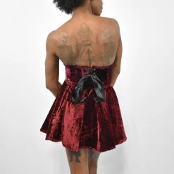 Daisy Corsets Celestial Booty Velvet Mini Skirt (Burgundy)
