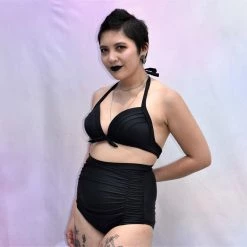 Unique Vintage SWIMSUITS Monroe Black High Waist Swim Bottom