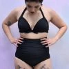 Unique Vintage SWIMSUITS Monroe Black High Waist Swim Bottom