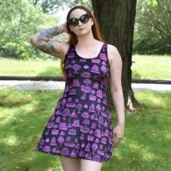 DWYBO Manning Collab PREORDER From Salem, With Love Magenta Velvet Skater Dress - BRETT MANNING COLLAB DRESSES