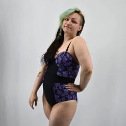 Unique Vintage Clementine Purple Lace Bats Swimsuit