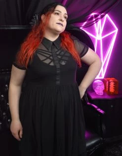 DRESSES Courtney Mesh Babydoll Dress (Black) FOXBLOOD