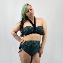 Unique Vintage Spooky Cat Teal Swim Bottom