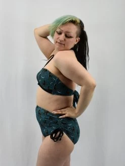 Unique Vintage Spooky Cat Teal Swim Bottom