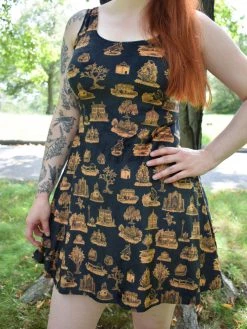 DWYBO Manning Collab PREORDER From Salem, With Love Mustard Velvet Skater Dress - BRETT MANNING COLLAB DRESSES