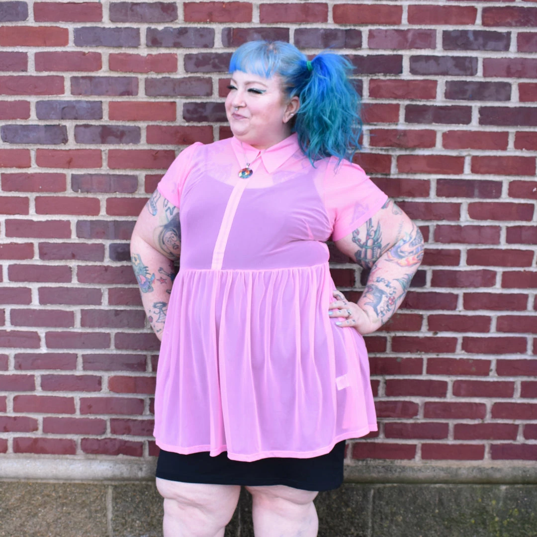 NEWEST ITEMS Courtney Mesh Babydoll Dress (Pink) MY VIOLET 5 NEWEST ITEMS Courtney Mesh Babydoll Dress (Pink) MY VIOLET