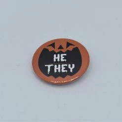 Jack O Pumpkin Pronoun Button BATS IN THE BELFRY PINS