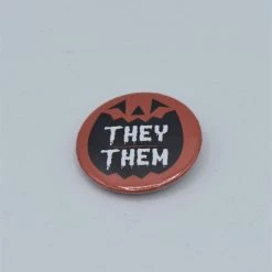 Jack O Pumpkin Pronoun Button BATS IN THE BELFRY PINS