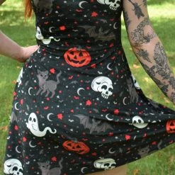 Bats In The DWYBO LOCAL BRANDS PREORDER Trick Or Treat Yourself Velvet Skater Dress