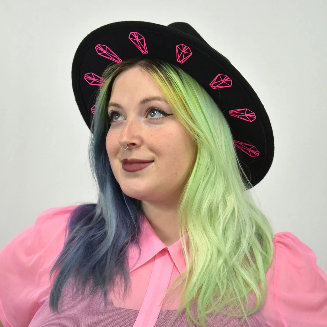 NEWEST ITEMS Neon Coffin Vegan Felt Hat WITCHWOOD 3 NEWEST ITEMS Neon Coffin Vegan Felt Hat WITCHWOOD