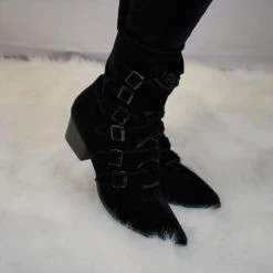 Strangecvlt Black Velvet Coven Pointed Toe Boot -STRANGE CVLT CLEARANCE (Final Sale)
