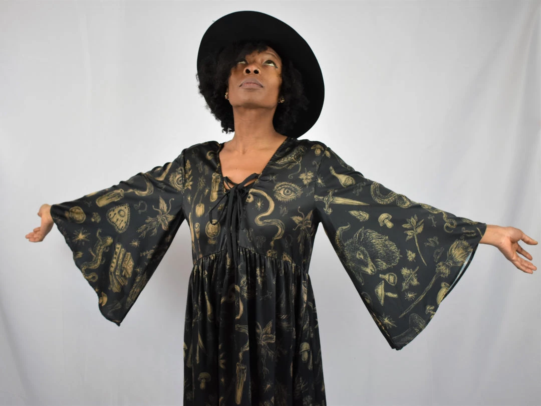 PREORDER Sabrina Satin Bell Sleeve Dress - BRETT MANNING ART DRESSES 5 PREORDER Sabrina Satin Bell Sleeve Dress - BRETT MANNING ART DRESSES