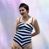 Unique Vintage Barbie Black & White Chevron Bathing Suit SWIMSUITS