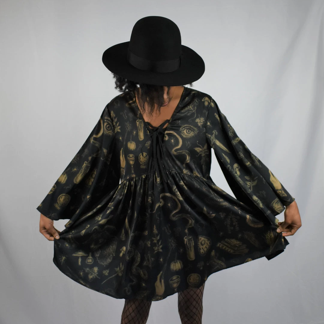 PREORDER Sabrina Satin Bell Sleeve Dress - BRETT MANNING ART DRESSES 4 PREORDER Sabrina Satin Bell Sleeve Dress - BRETT MANNING ART DRESSES