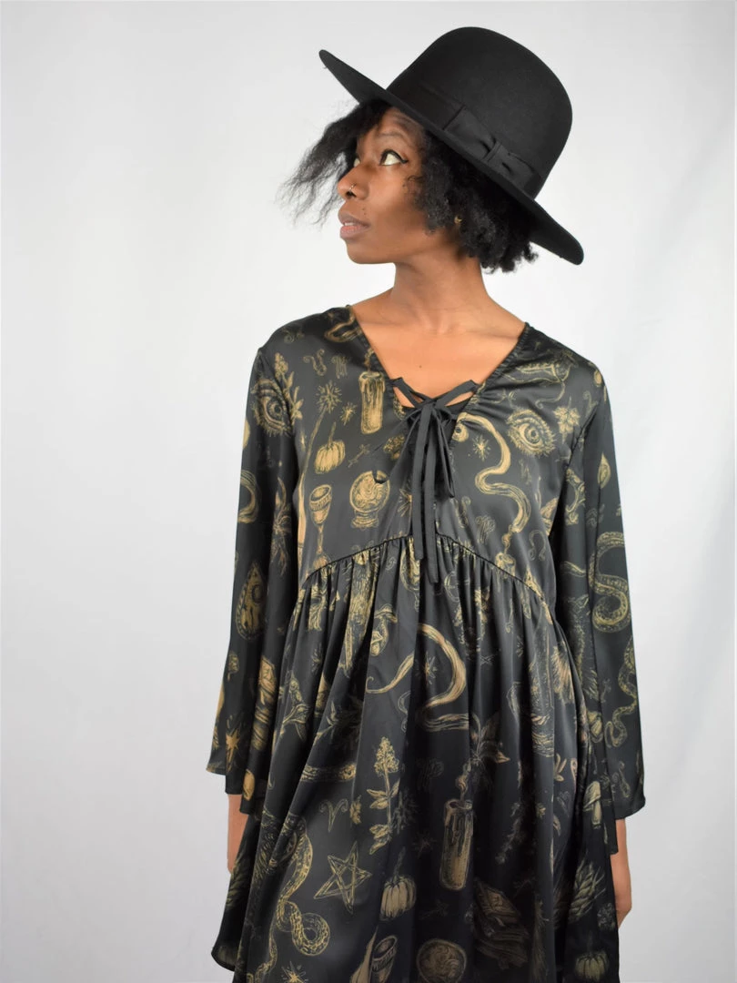 PREORDER Sabrina Satin Bell Sleeve Dress - BRETT MANNING ART DRESSES 7 PREORDER Sabrina Satin Bell Sleeve Dress - BRETT MANNING ART DRESSES