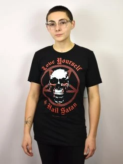 NEWEST ITEMS Love Yourself & Hail Satan Tshirt HAUNTWARES