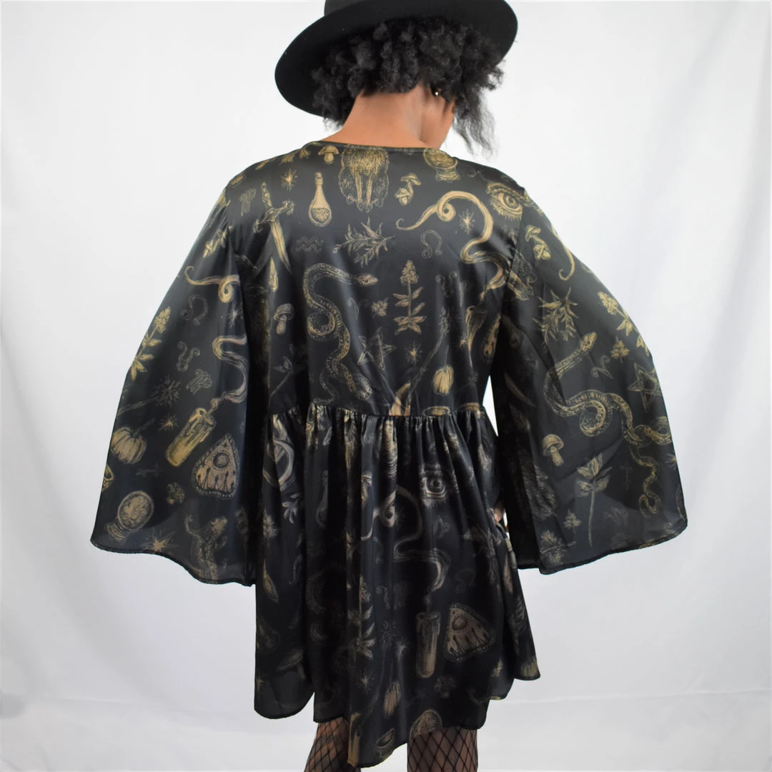 PREORDER Sabrina Satin Bell Sleeve Dress - BRETT MANNING ART DRESSES 6 PREORDER Sabrina Satin Bell Sleeve Dress - BRETT MANNING ART DRESSES