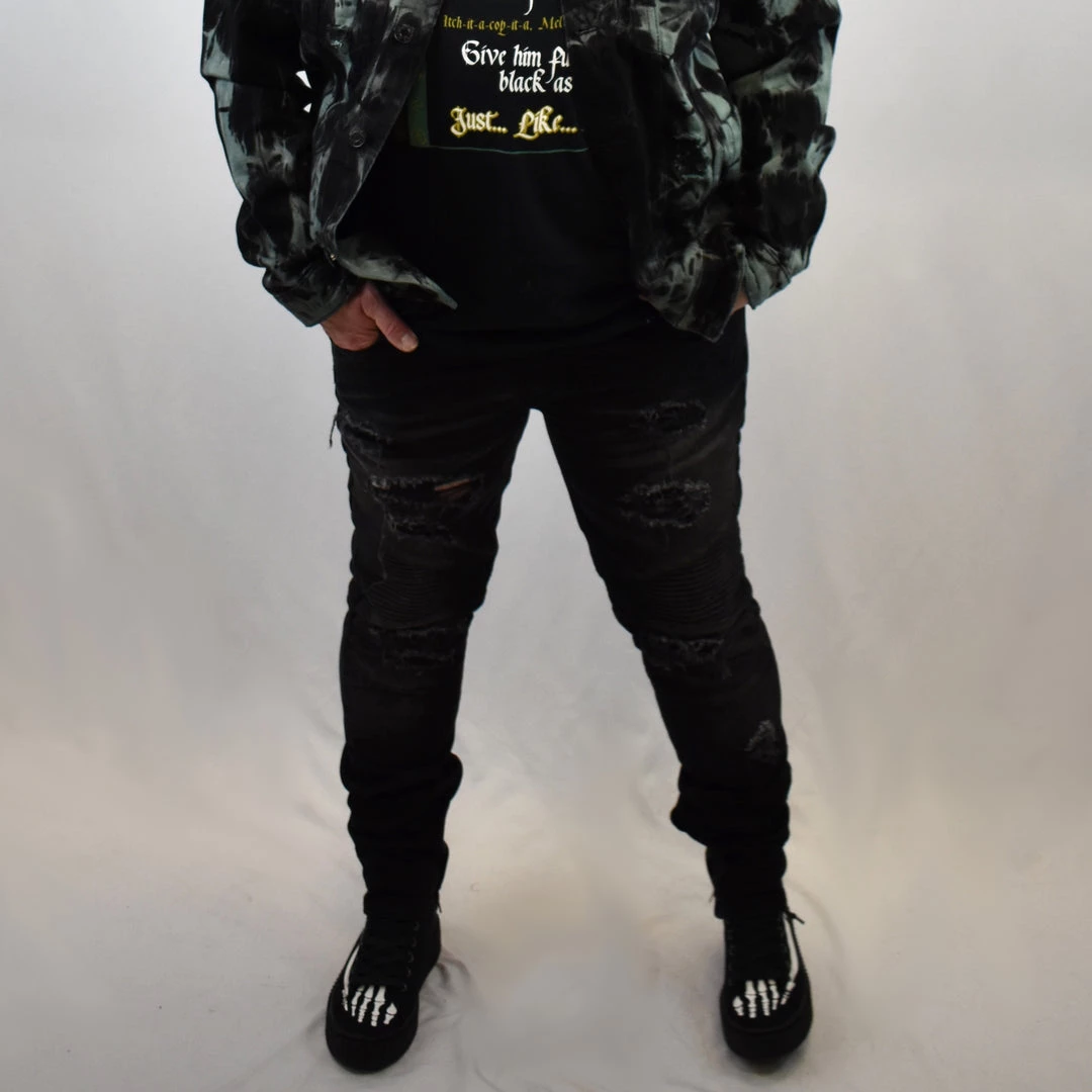 KDNK Graphic Graphite Moto Jeans UNISEX BOTTOMS 4 KDNK Graphic Graphite Moto Jeans UNISEX BOTTOMS