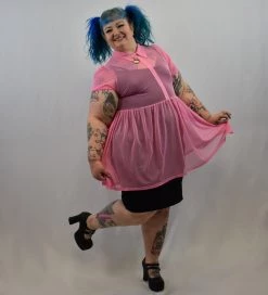 NEWEST ITEMS Courtney Mesh Babydoll Dress (Pink) MY VIOLET