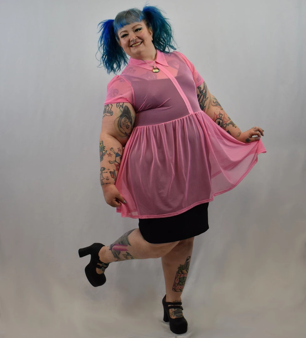 NEWEST ITEMS Courtney Mesh Babydoll Dress (Pink) MY VIOLET 4 NEWEST ITEMS Courtney Mesh Babydoll Dress (Pink) MY VIOLET