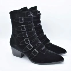 Strangecvlt Black Velvet Coven Pointed Toe Boot -STRANGE CVLT CLEARANCE (Final Sale)