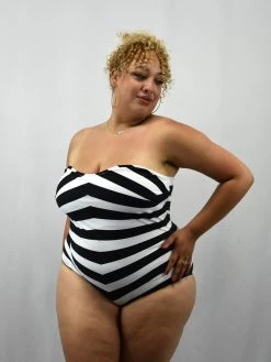 Unique Vintage Barbie Black & White Chevron Bathing Suit SWIMSUITS