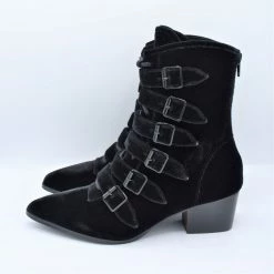 Strangecvlt Black Velvet Coven Pointed Toe Boot -STRANGE CVLT CLEARANCE (Final Sale)