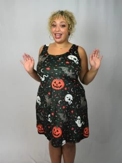 Bats In The DWYBO LOCAL BRANDS PREORDER Trick Or Treat Yourself Velvet Skater Dress