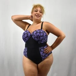 Unique Vintage Clementine Purple Lace Bats Swimsuit