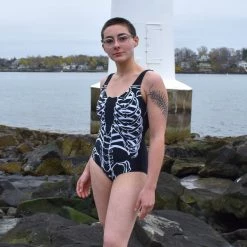 Unique Vintage Huntington Skeleton Print Swimsuit NEWEST ITEMS