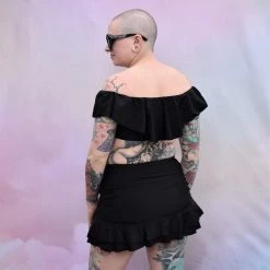Unique Vintage SWIMSUITS Alice Black Skirted High Waist Swim Bottoms