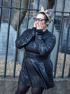 Reap What You Sew Consignment Black Puckered Patent Knit Dress HANDMADE LOCALLY