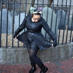 Reap What You Sew Consignment Black Puckered Patent Knit Dress HANDMADE LOCALLY