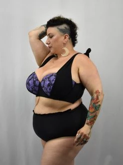 Unique Vintage Purple Lacy Bats Tied Up Swim Top