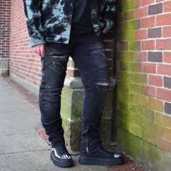 KDNK Graphic Graphite Moto Jeans UNISEX BOTTOMS