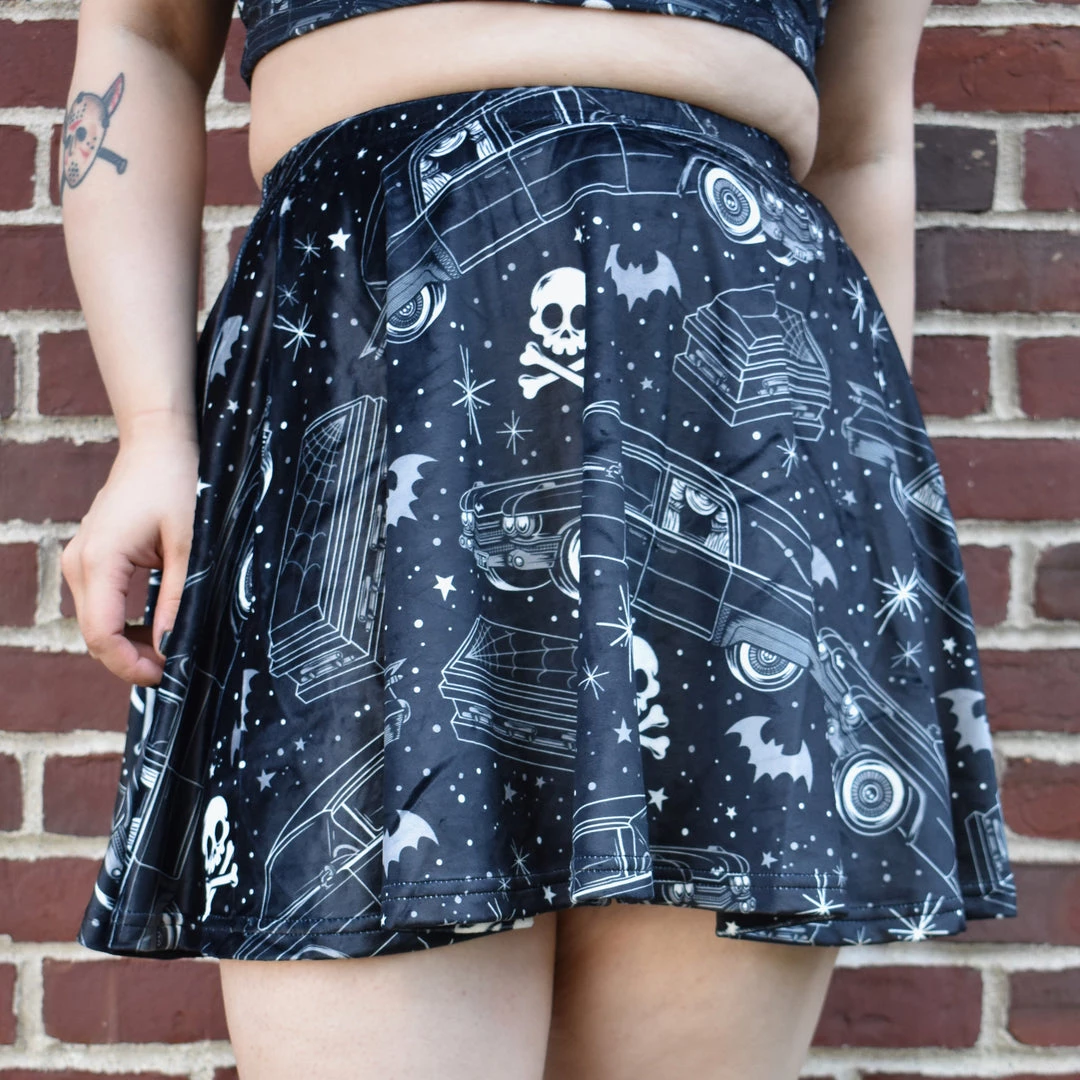 Bats In The DWYBO Hearses & Skulls Velvet Skater Skirt NEWEST ITEMS 4 Bats In The DWYBO Hearses & Skulls Velvet Skater Skirt NEWEST ITEMS