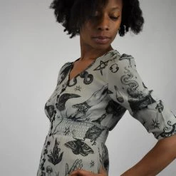 PREORDER Witchy Musings Button Dress (Gray)- BRETT MANNING ART DRESSES