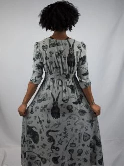 PREORDER Witchy Musings Button Dress (Gray)- BRETT MANNING ART DRESSES 13 PREORDER Witchy Musings Button Dress (Gray)- BRETT MANNING ART DRESSES