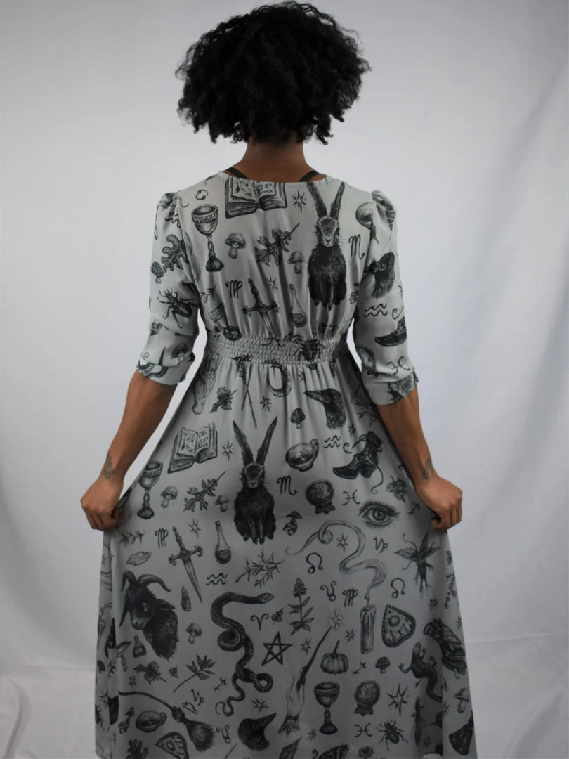 PREORDER Witchy Musings Button Dress (Gray)- BRETT MANNING ART DRESSES 6 PREORDER Witchy Musings Button Dress (Gray)- BRETT MANNING ART DRESSES