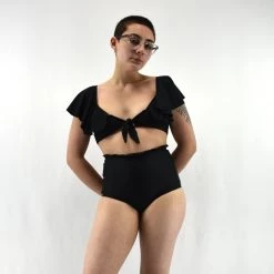 Unique Vintage Frida Ruffle Cap Sleeve Swim Top