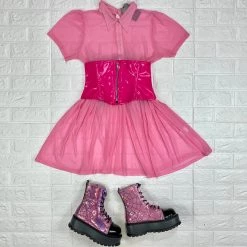 NEWEST ITEMS Courtney Mesh Babydoll Dress (Pink) MY VIOLET 13 NEWEST ITEMS Courtney Mesh Babydoll Dress (Pink) MY VIOLET