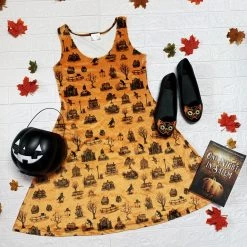 DWYBO Manning Collab PREORDER From Salem, With Love Velvet Skater Dress (TANGERINE) DRESSES