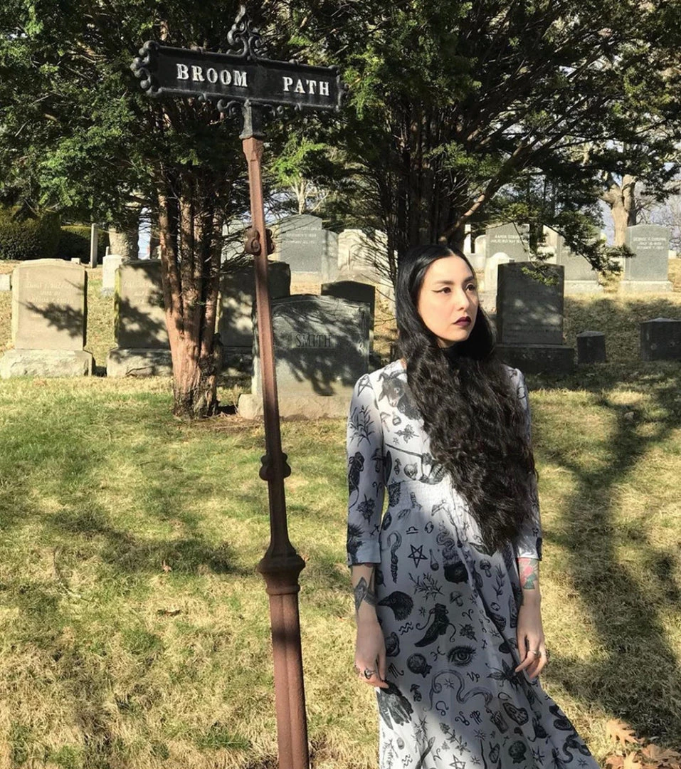 PREORDER Witchy Musings Button Dress (Gray)- BRETT MANNING ART DRESSES 3 PREORDER Witchy Musings Button Dress (Gray)- BRETT MANNING ART DRESSES