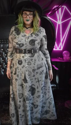 PREORDER Witchy Musings Button Dress (Gray)- BRETT MANNING ART DRESSES 14 PREORDER Witchy Musings Button Dress (Gray)- BRETT MANNING ART DRESSES