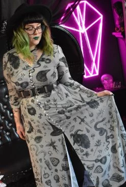 PREORDER Witchy Musings Button Dress (Gray)- BRETT MANNING ART DRESSES 15 PREORDER Witchy Musings Button Dress (Gray)- BRETT MANNING ART DRESSES