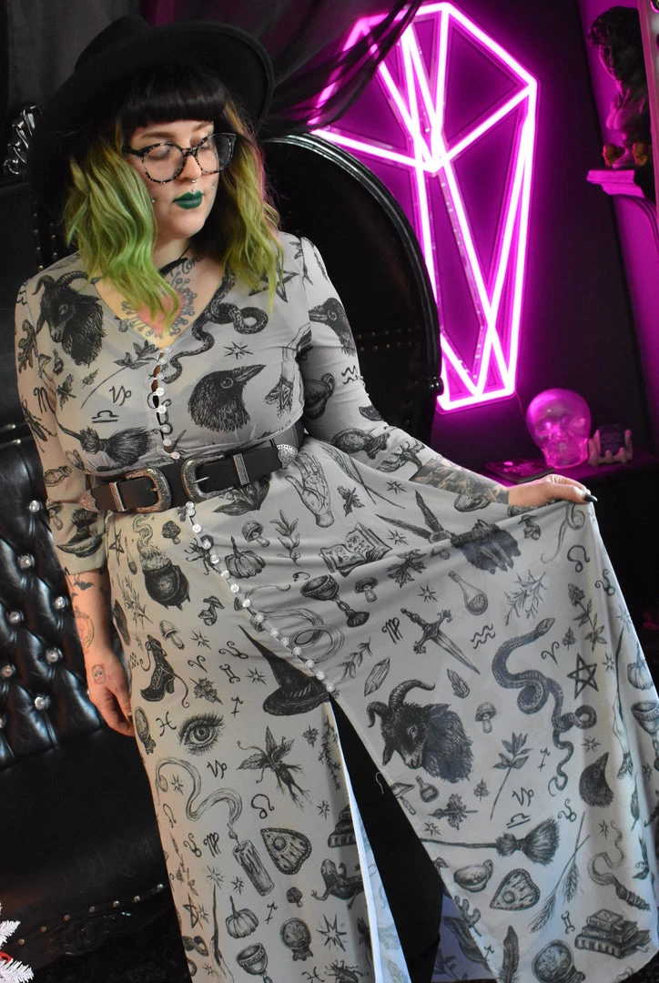 PREORDER Witchy Musings Button Dress (Gray)- BRETT MANNING ART DRESSES 8 PREORDER Witchy Musings Button Dress (Gray)- BRETT MANNING ART DRESSES