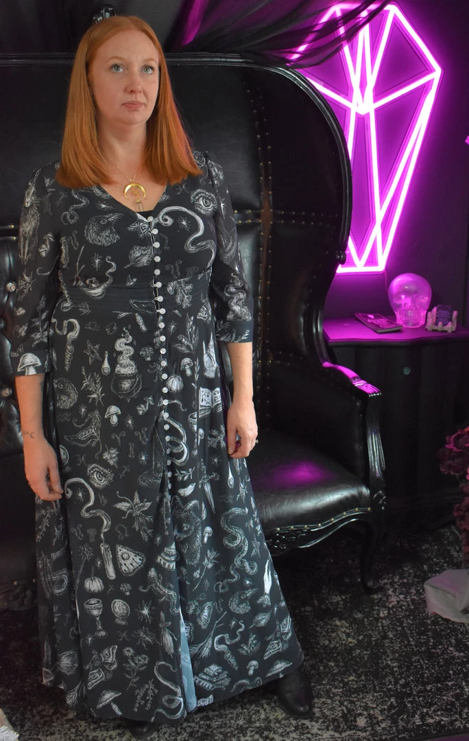 PREORDER Witchy Musings Button Dress (Black)- BRETT MANNING ART DRESSES 4 PREORDER Witchy Musings Button Dress (Black)- BRETT MANNING ART DRESSES